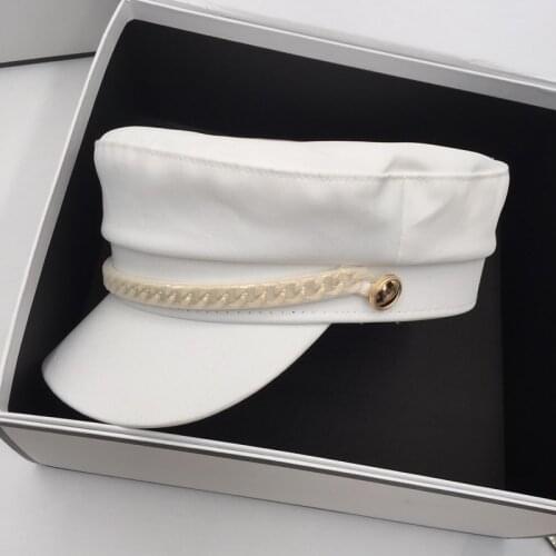 Spring and summer new navy cap female fashion visor for women octagonal hat English net yarn chain