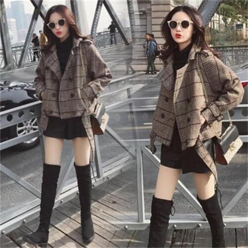 Plaid Blazers Womenuit jacket female New spring and autumn loose woolen coat woolen coat female