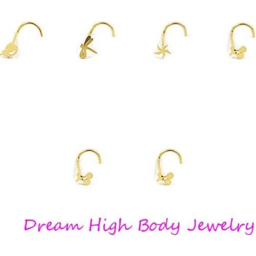 Gold Cute Screw Nose ring Gold Piercing Stud Fashion Jewelry Women Cut off 316L Stainless Steel Titanium ANODIZED Mixed Styles