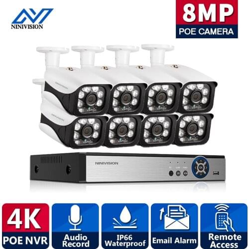 4K H.265+ 8CH 8MP POE Security Camera System Kit Audio Record Rj45 IP Camera Outdoor Waterproof CCTV Video Surveillance NVR Set