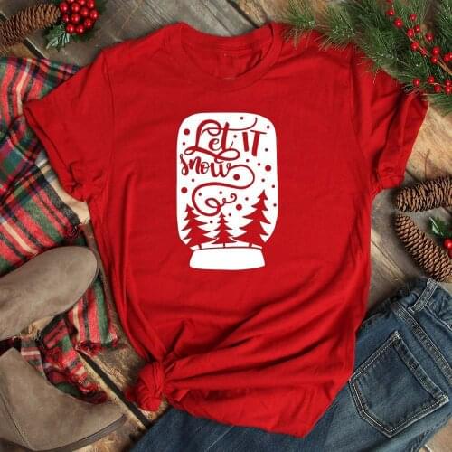 Let It Snow Christmas Cotton Women T-Shirt Plus Size Funny Graphic Fashion Hurajuku Female Clothing O Neck Short Sleeve Top Tees