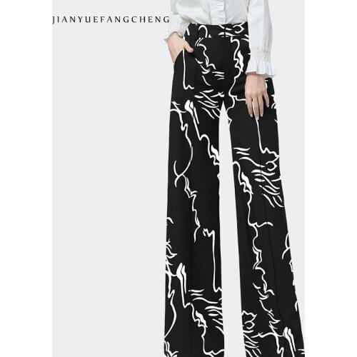 Summer Thin Women' Straight Pants Irregular White Lines Print High Waist Wide Leg Pants Loose Plus Size 4XL Female Casual Pants