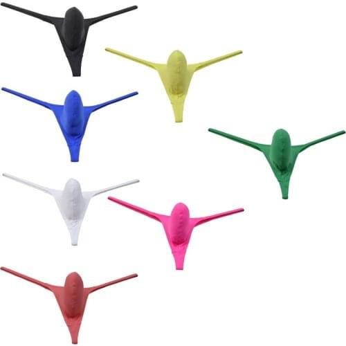 Fashion Raised Pouch Sexys Mens Underwear Thongs Mini Bikini G-strings Elastic Stretch Shorts Pure Color Male Underpants