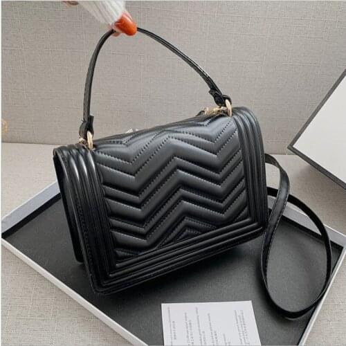 Fashion PU Leather Ripple Shoulder Bags for Women 2021 Solid Color Crossbody Messenger Purse Retro Embroidery Shopping Handbags