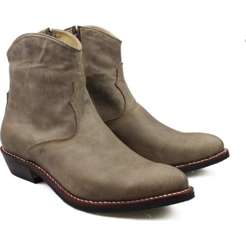 100% Brand New Handmade Boots Men Pointed 3.5cm Heels Cowhide Genuine Leather Men Ankle Boots Classic Cowboy Boots Men Botas