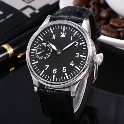 Mens Watch With Seagull ST36 Manual Winding Movement 316 Stainless Steel Case Luminous Dial And Hands First Layer Cowhide Strap