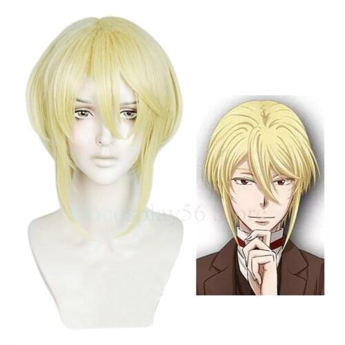 William James Moriarty Cosplay Wig Blonde Short Straight Golden Mullet Hair Anime Yuukoku no Moriarty the Patriot Patriotism