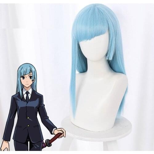 Anime Jujutsu Kaisen Miwa Kasumi Cosplay Wig Light Blue Long Hair Wig Halloween Carnival Party Props