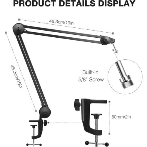 Microphone Arm Stand, Heavy Duty Mic Arm Microphone Stand Suspension Scissor Boom Stands with Mic Clip and Cable Ties