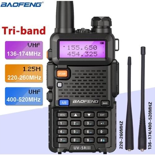 BAOFENG UV-5R III 5W 1800MAH TRI-BAND WALKIE TALKIE 136-174/220-260/400-520MHZ AMATEUR HAM HANDHELD PORTABLE RADIO COMUNICADOR