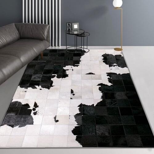 Luxury natural cowhide skin fur patchwork rug, big size black and white living room fur carpet decorative dining room floor mat