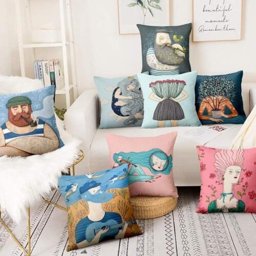 Fun Cartoon Illustration Print Pillowcase Red Beard Sailor Home Pillow Decoration Christmas Decorations For Sofa Throw Pillows