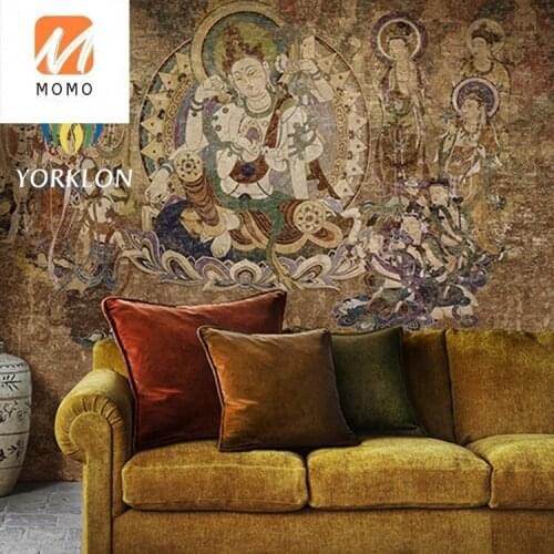 Custom Made Chinoiserie Textile Natural Silk Wallpaper Mural 3D Buddha Wallpaper