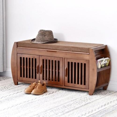 Modern Bamboo Shoe changing stool shoe cabinet entering the door shoe wearing stool shoe rack multi-functional storage stool