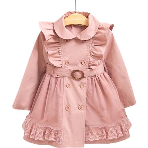 Hot 2-12Y Children Jackets Trench Coats For Girls Brand Jackets Coats Cute Lace Cotton Kids Trench Coat Baby Jacket For Girls