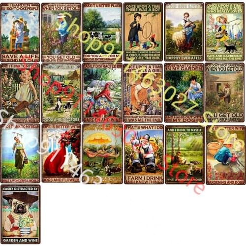 Garden and Wine Vintage Tin Signs Farm Sign Shabby Chic Garden Plate Wall Art Poster Home Bar Pub Room Wall Signs