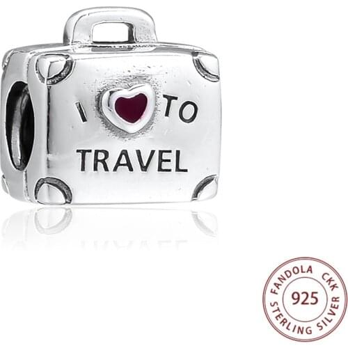 I Love To Travel Charms 925 Sterling Silver Suitcase Beads Fits Original Pandora Bracelets Argent Charm Women Jewelry Making