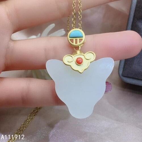 KJJEAXCMY fine jewelry natural white jade Agate 925 sterling silver women pendant necklace chain support test fashion