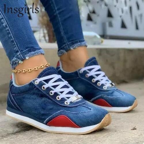 Women Trendy Sneakers 2021 Spring Autumn New Denim Fabric Lace Up Ladies Comfortable Flats Home Outdoor Female Canvas Shoes