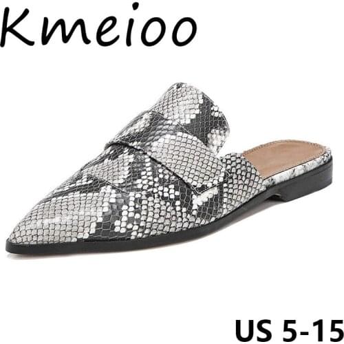 Kmeioo 2020 Retro Womens Backless Slip On Loafers Flat Pointed Toe Mule Slipper Ladies Shoes Casual Sandals Plus US Size 5-15