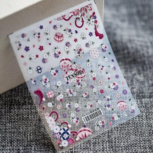 1 Pc Japanese White Floral Satin Design Nail Sticker Acrylic Adhesive Nail Art Decals 2021 New Manicure Decoration Tools MJ56