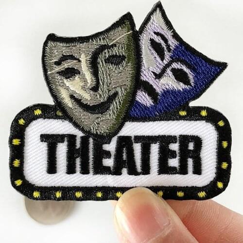2Pc Comedy and Tragedy Drama Acting Patch Mask Iron on Applique Embroidered Patches DIY Fabric Patchwork