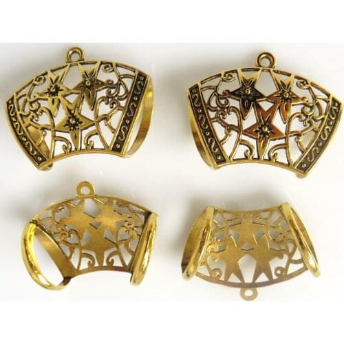 3Pcs Antique Gold Hollow Flower Scarf Bailor Pendant Connectors 44x27mm