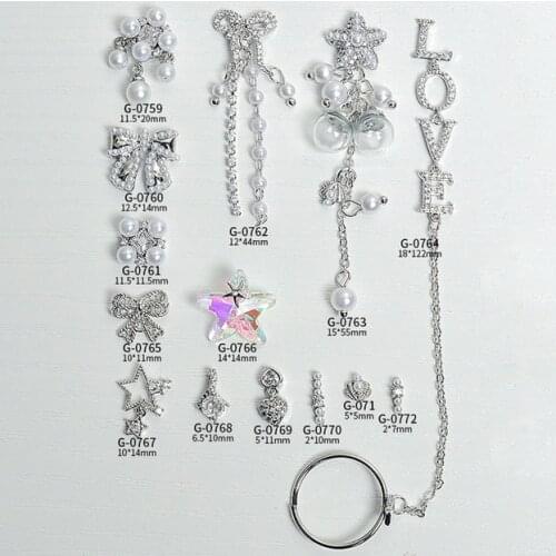 5pcs Nail Art Delicate Designs Silver Alloy With Zircon Rhinestones For Nail Tips Decorations