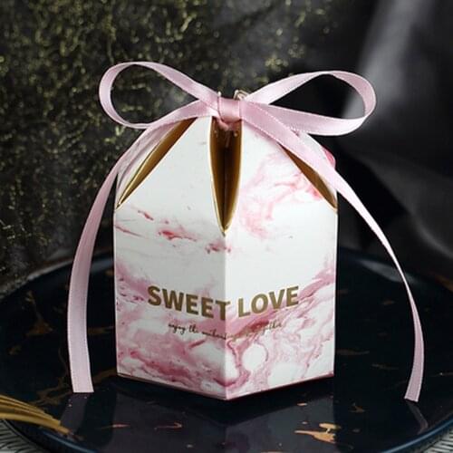50PCS Creative Marble Gift Candy Box Wedding Favors Chocolate Box For Wedding Party Supplies With Ribbon