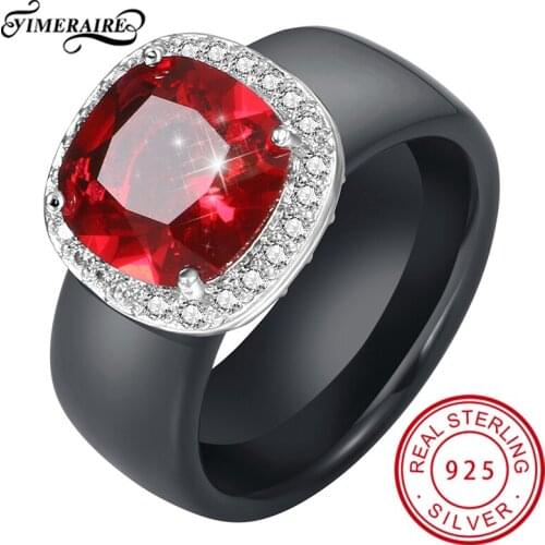 925 Sterling Silver Ceramic Ring With Red Zircon Crystal Bling Exquisite Fashion Jewelry For Women Wedding New Year Gifts