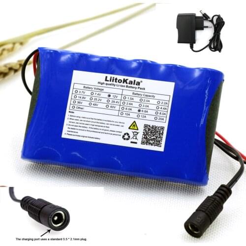 Liitokala 12 v 6.8 Ah 6800mAh 18650 Rechargeable batteries 12.6V PCB Lithium Battery pack Protection Board +12.6V 1A Charger