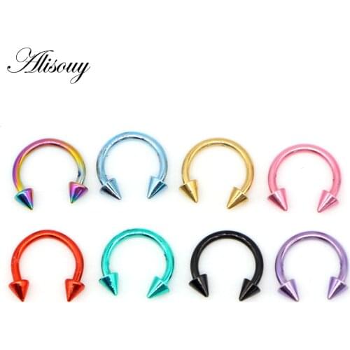 Alisouy 1pcs sugical Stainless Steel Spike Nose Septum Ring Eyebrow Tragus Ear Rings Body Piercing Jewelry for men women 8 color