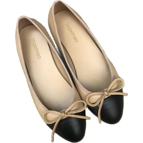 New Fashion Colorblock Cap-Toe Bowknot Ballet Flats Women Classic Slip On Round Toe Dress Shoes Zapatos De Mujer Sapato Feminino