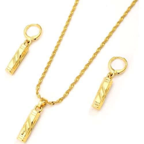 Bangrui Lovely Gold pillar JewelryPendant Necklace & Earrings Set Gold wedding bridal Trendy Party Jewelry Sets For Women Gift