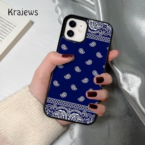 Krajews BLUE BANDANA DESIGN Urban Style Paisley Phone Case for iPhone 12 mini 5 6S 7 8 PLUS X XS XR 11 PRO MAX SE 2020 Cover