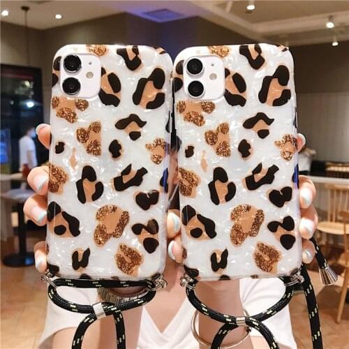 Leopard Shell Case For iPhone 11 Pro Max XS Max XR 11 7 8 Plus SE 2020 Lanyard Neck Strap Rope Cord Phone Cover