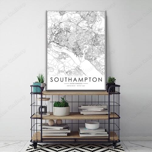 Black and White City Map The Southampton City Map Poster HD Print Wall Art Canvas Nordic Landscape Painting for Home Decor