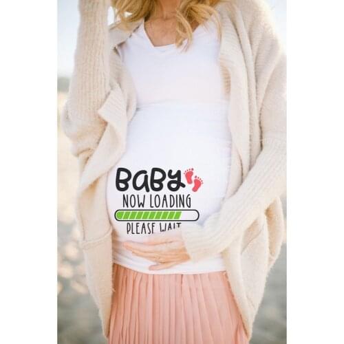 Baby Is Loading Summer Funny Cartoon Print Pregnancy T-Shirt Tops Maternity Clothing Plus-Size Short Sleeve Pregnant T-Shirts