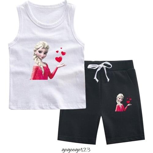 Disney Baby Girls Frozen Elsa Clothes Kids Cotton Vest +shorts 2pcs Set Toddler Boy Outfit Children Casual Clothing