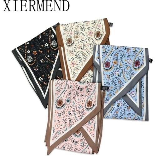 Longer scarves female flower spring autumn hair band French wide strip scarf tied hair silk scarves women skinny scarf