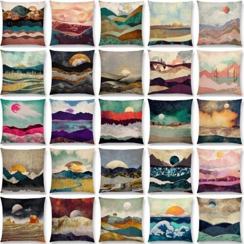 Double print 25 Design Available Sun Moon Day Night Sky Sea Stormy Mountains Prints Cushion Cover Home Decor Pillowcase 45x45cm