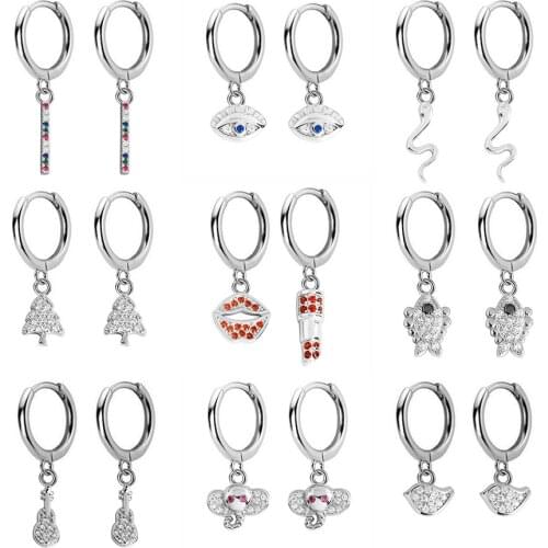 2020 New 925 Sterling Silver Hanging Stud Earrings For Women Fish Lips Eye Snake Guitar Star Charm Studs Earring DA506