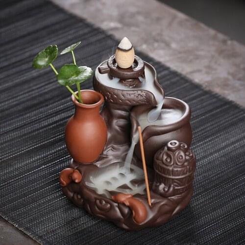 Hot Sale Purple Sand Incense Burner Lotus Leaf Decor Garden Gift Ceramics Back Flow Censer Smoke Backward Home Craft