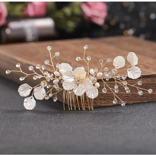 New Arrival Wedding Hair Comb Handmade Crystal Rhinestone Simulated Pearls Ceramic Flower Bridal Hair Pins Sticker Women Jewelry