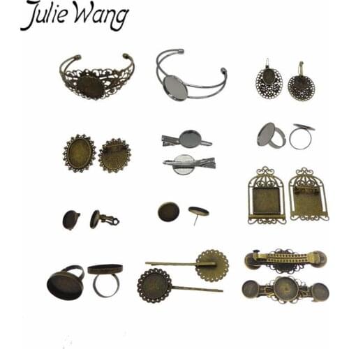 JulieWang 22 PCS Mix Styles Cabochon Base Cameo Alloy For Pendant Charms Brooch Cufflink Bracelet Jewelry Making Accessory