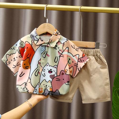 Boy Sets Children Clothing 2021 New Handsome Baby Boys Summer Shirt Short-sleeve Kids Fashion Two-piece Suit