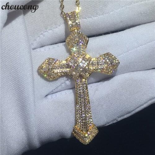 Choucong Fashion Big Cross Pendants AAAAA Cz Gold Filled 925 silver Party Wedding Pendant with Necklaces for Women Men jewelry