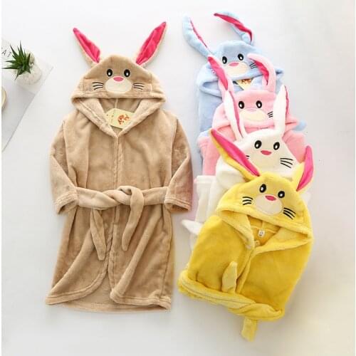 Cartoon Kids Robes Flannel Child Boys Girls Robes Lovely Animal Hooded Bath Robes Long Sleeve Baby Boy Bathrobe Child Clothing