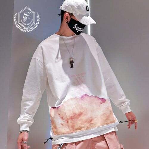 Men Fashion Loose Print Casual Pullover Hip Hop Sweatshirts