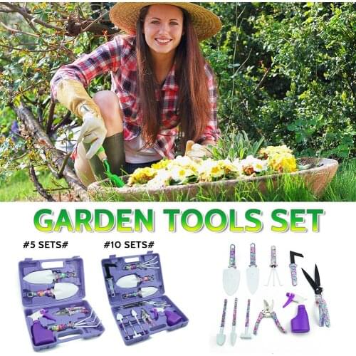 5 Pieces Lightweight Gardening Tools Kit Non-slip Handle Garden Hand Tools With Anti-rust Shovel Scissor Harrow Water Sprayer